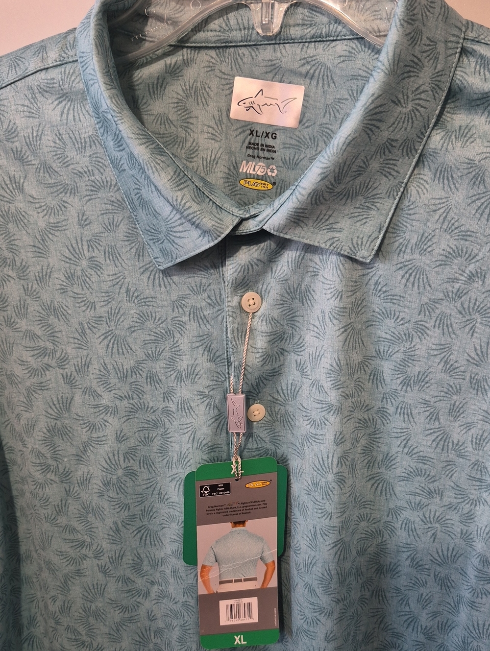 Greg Norman Men's Light Teal Printed Golf Polo Shirt - XL